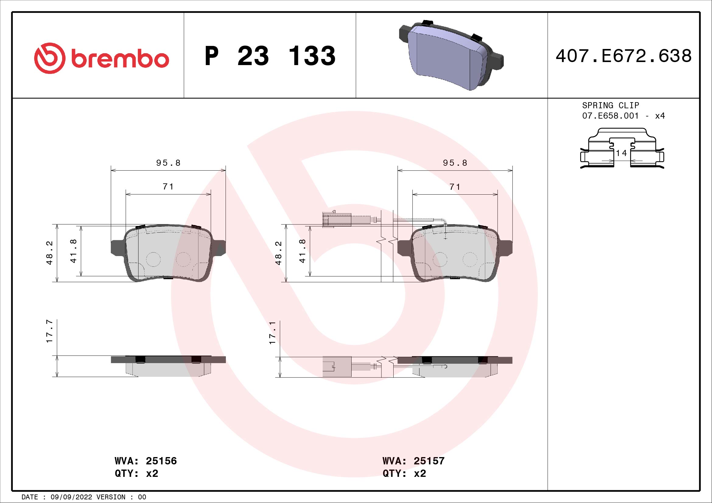 A.B.S. P 23 133 BREMBO Bremsbelagsatz, Scheibenbremse